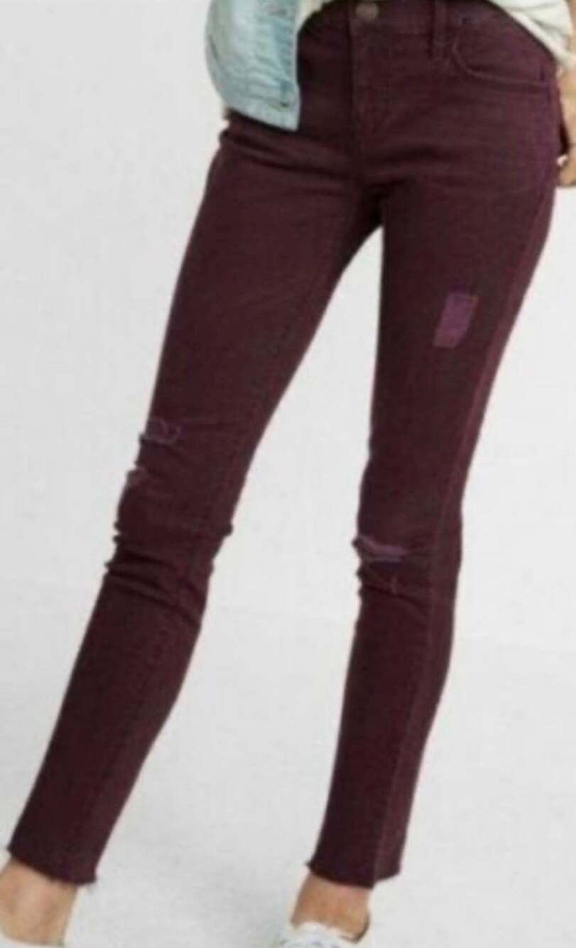Express Ankle Legging Mid Rise Jeans Size 2R Burgundy Distressed